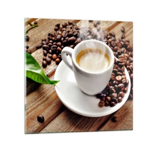 Billede på glas - Kaffe på bænken - 30x30 cm
