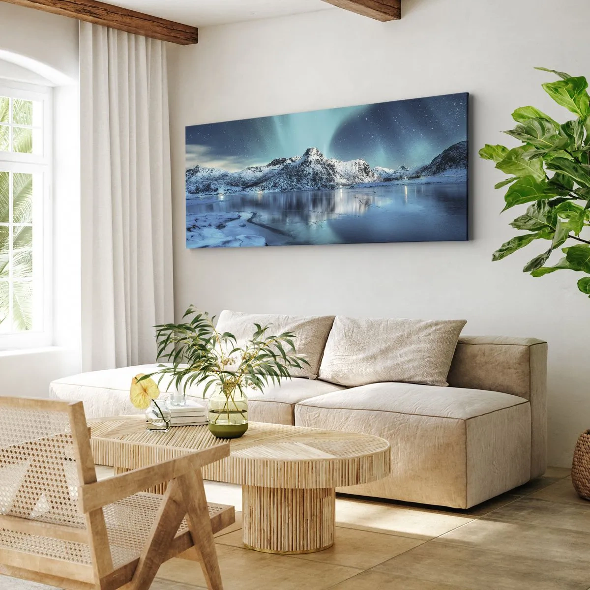 Lærredstryk - Billede på lærred - Nat med lys - 100x40 cm