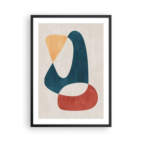 Plakat i sort ramme - En abstrakt komposition af geometriske former i varme farver. - 50x70cm - Påvirkninger og metamorfoser - Moderne vægdekoration til stue og soveværelse ARTTOR