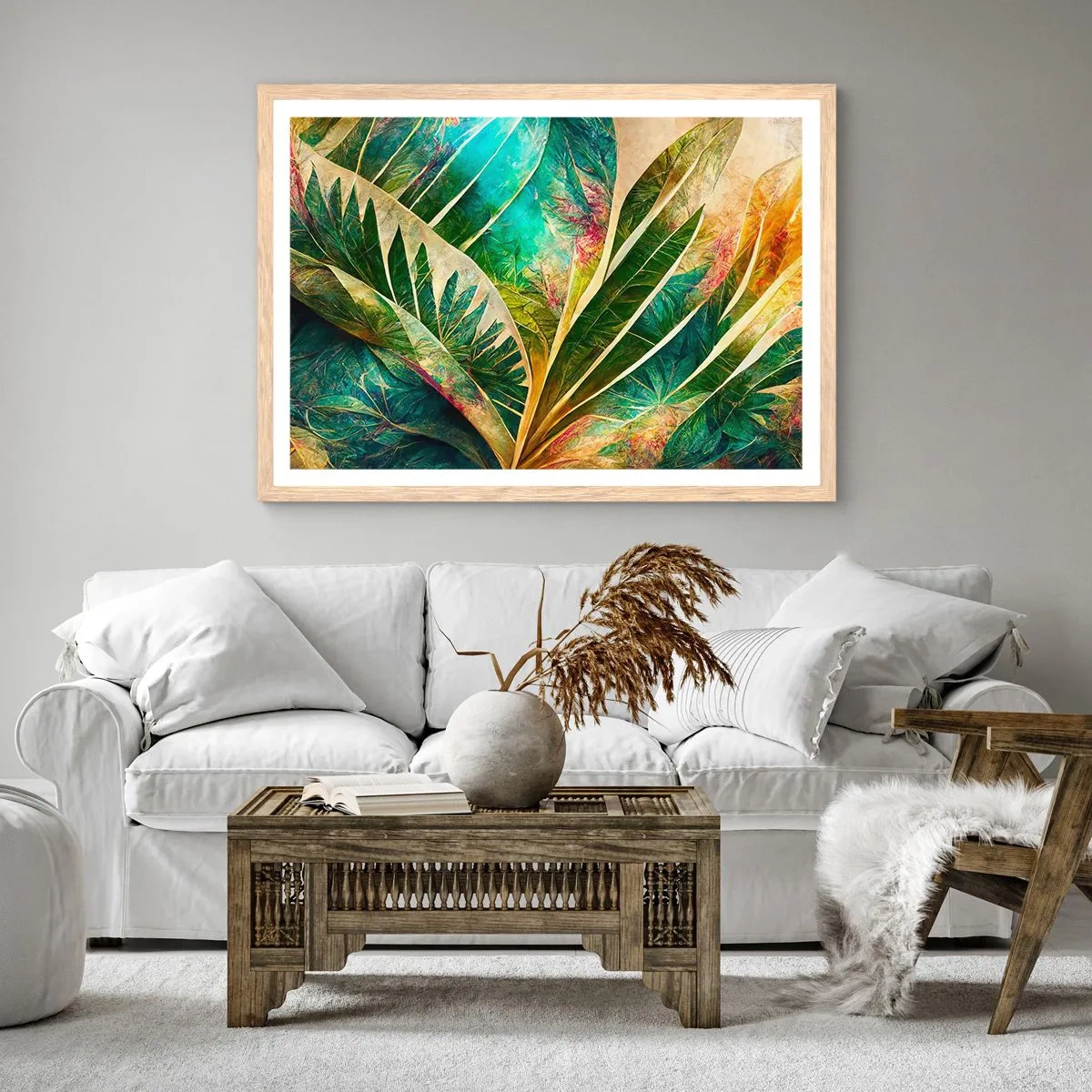 Plakat i ramme af lyst egetræ - Farver fra troperne - 50x40 cm