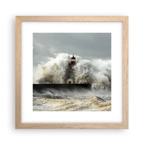 Plakat i ramme af lyst egetræ - Havets vrede - 30x30 cm