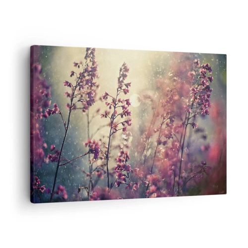 Lærredstryk - Billede på lærred - Blomster i sollys mod naturens baggrund - 70x50cm - Hemmelig have - Moderne vægdekoration til stue og soveværelse ARTTOR