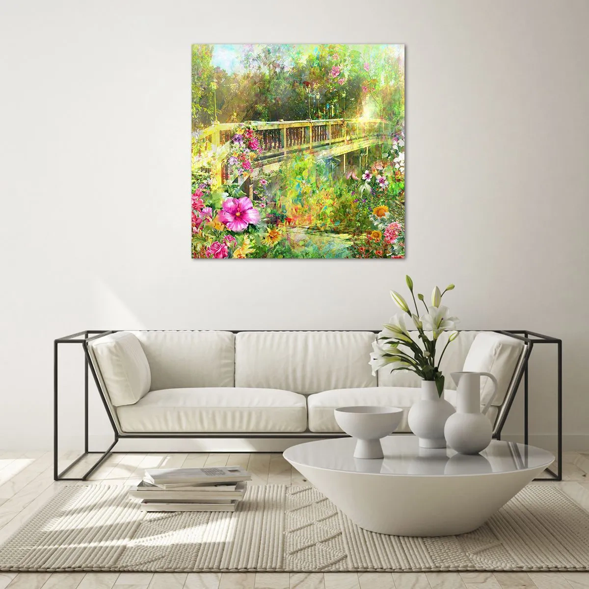 Billede på glas - Bro af forårets suk - 70x70 cm