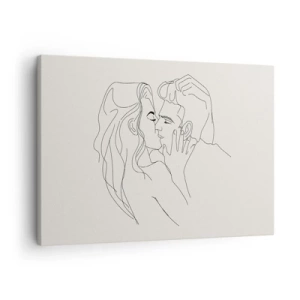 Lærredstryk - Billede på lærred - En minimalistisk illustration af et par i en kærlig omfavnelse - 70x50cm - Forviklet i følelser - Moderne vægdekoration til stue og soveværelse ARTTOR