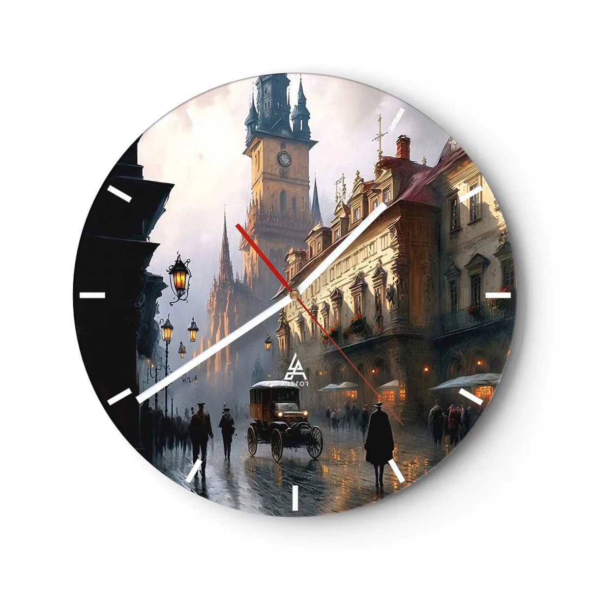 Vægur, Uret - Aftenvandring gennem den historiske bymidte - 30x30cm - Magien i en aften i Prag - Moderne vægdekoration til stue, køkken og soveværelse ARTTOR