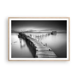 Plakat i ramme af lyst egetræ - Stilheden fra en glemt kyst - 100x70 cm