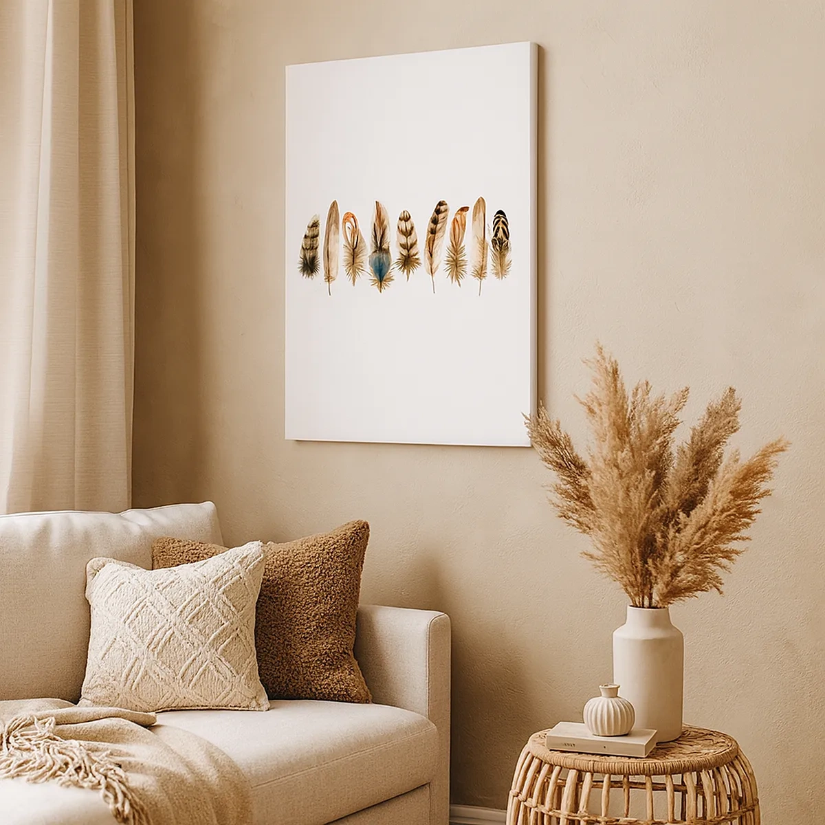 Lærredstryk - Billede på lærred - Variation med fjer - 50x70 cm