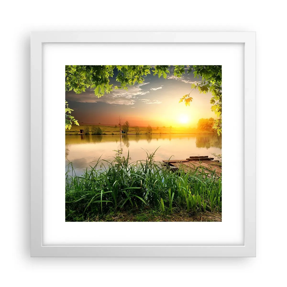 Plakat i hvid ramme - Landskab i en grøn ramme - 30x30 cm