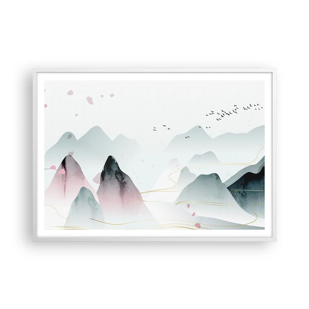 Plakat i hvid ramme - Over toppene - 100x70 cm