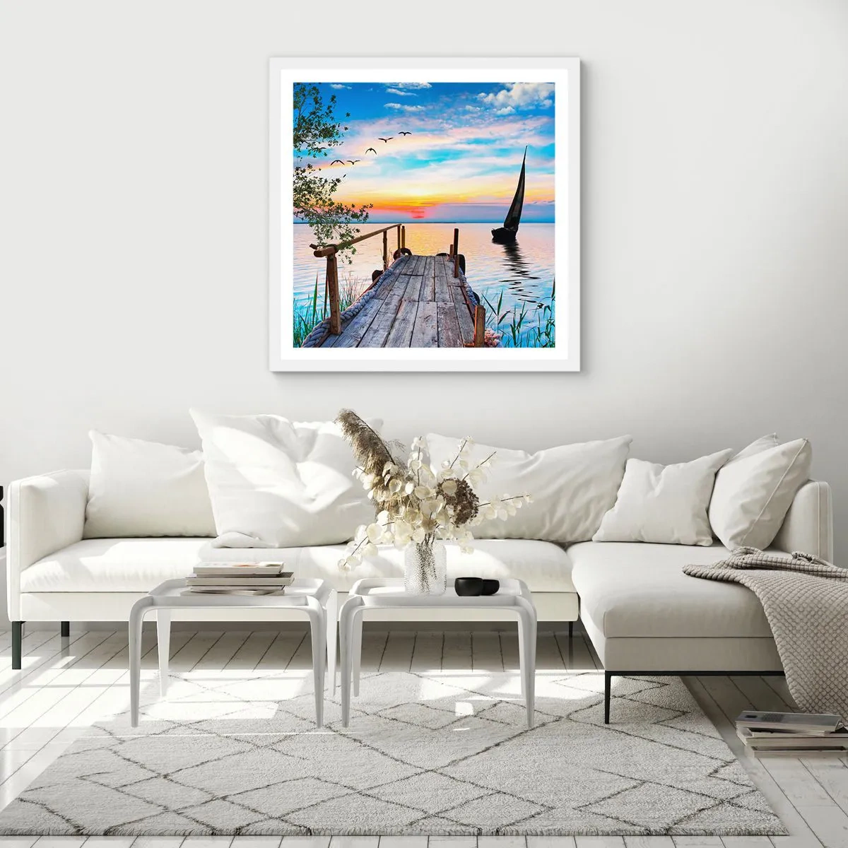 Plakat i hvid ramme - Godaften - 60x60 cm