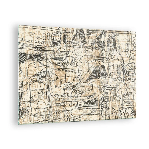 Billede på glas - En kompleks abstrakt struktur med geometriske og skitserede mønstre. - 70x50cm - Venter på at blive afkodet - Moderne vægdekoration til stue og soveværelse ARTTOR