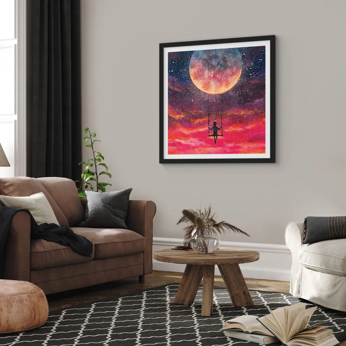 Plakat i sort ramme - Glæd dig i skyerne - 60x60 cm