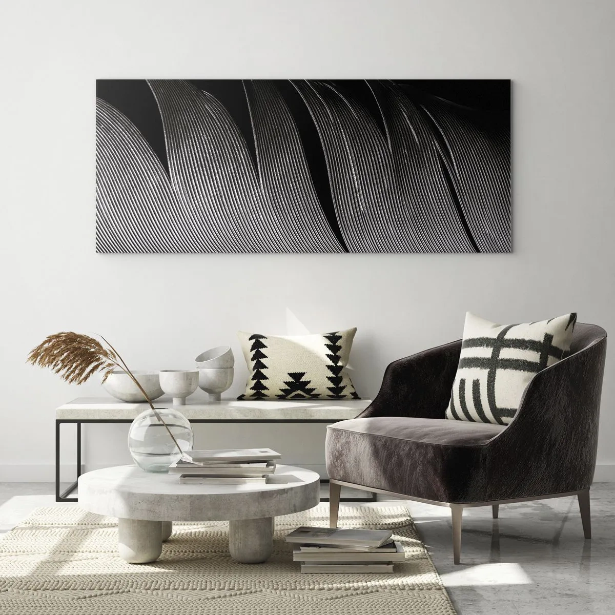 Billede på glas - Fjer - en vidunderlig konstruktion - 100x40 cm