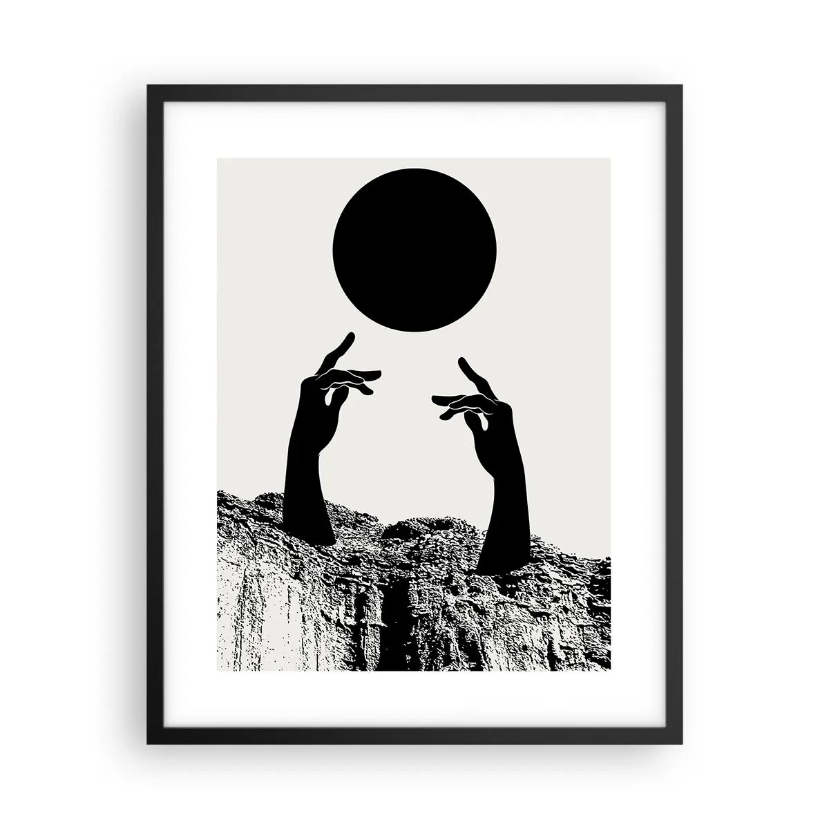 Plakat i sort ramme - Surrealistisk komposition: solen og resten - 40x50 cm