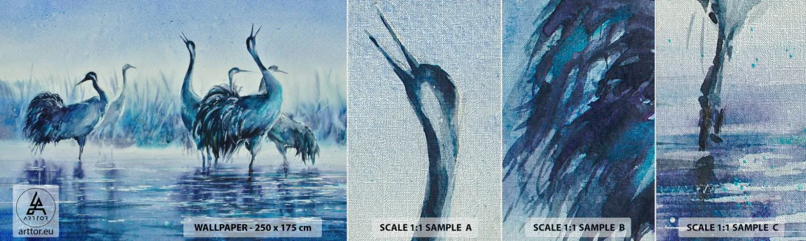 Prøve Fototapet Premium Canvas - Morgenmøde - Fugle, Landskab, Vand - 100x30 cm