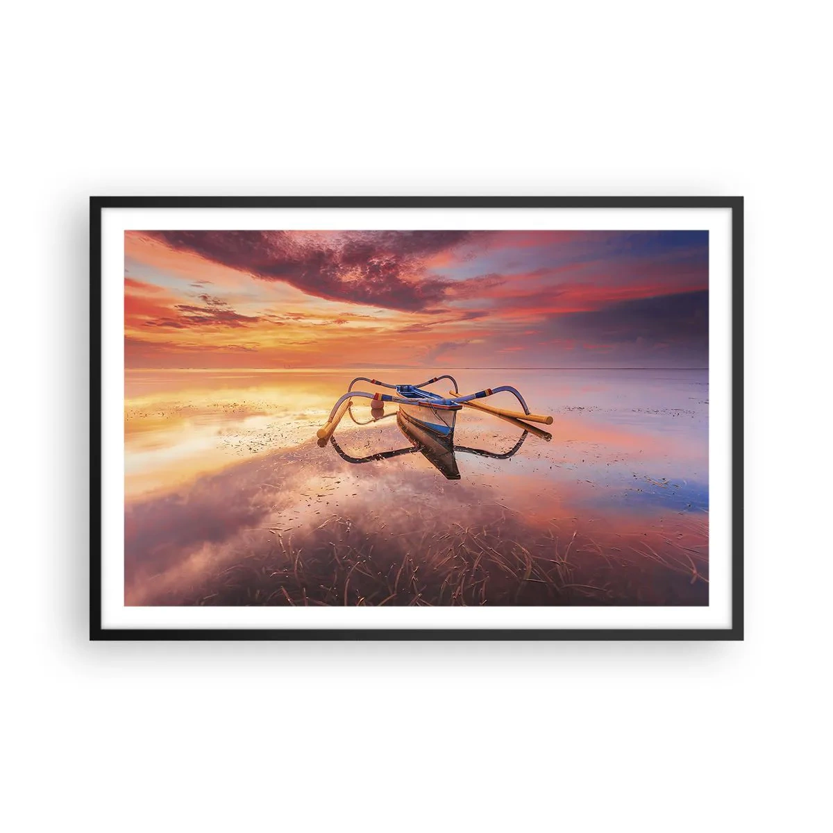 Plakat i sort ramme - Roen ved en tropisk aften - 91x61 cm