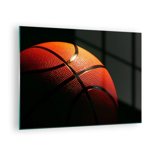 Billede på glas - Orange basketball på en mørk baggrund - 70x50cm - Smuk som en planet - Moderne vægdekoration til stue og soveværelse ARTTOR