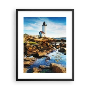 Plakat i sort ramme - Vend tilbage med glæde, jeg ser frem til - 40x50 cm