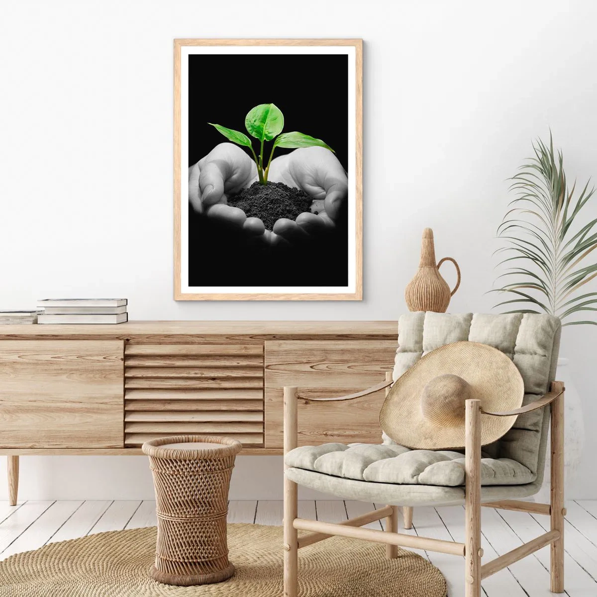 Plakat i ramme af lyst egetræ - Jeg elsker naturen, jeg beskytter den - 70x100 cm