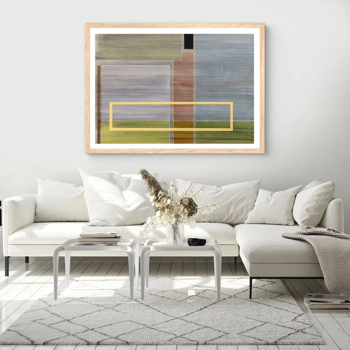 Plakat i ramme af lyst egetræ - Lige og rolig - 70x50 cm