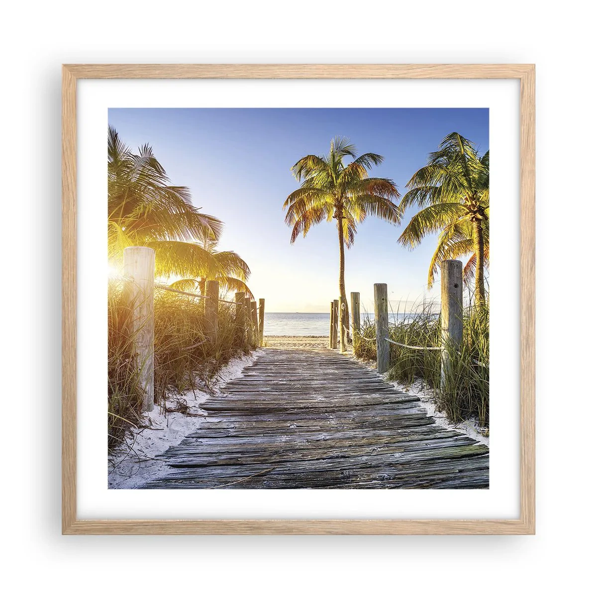 Plakat i ramme af lyst egetræ - Direkte til paradis - 50x50 cm