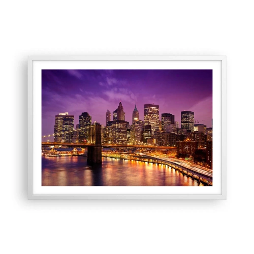 Plakat i hvid ramme - Lilla og gylden Manhattan - 70x50 cm