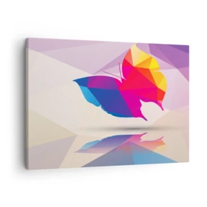 Lærredstryk - Billede på lærred - Geometrisk sommerfuglesilhuet i livlige farver - 70x50cm - Sommerfugl regnbue - Moderne vægdekoration til stue og soveværelse ARTTOR