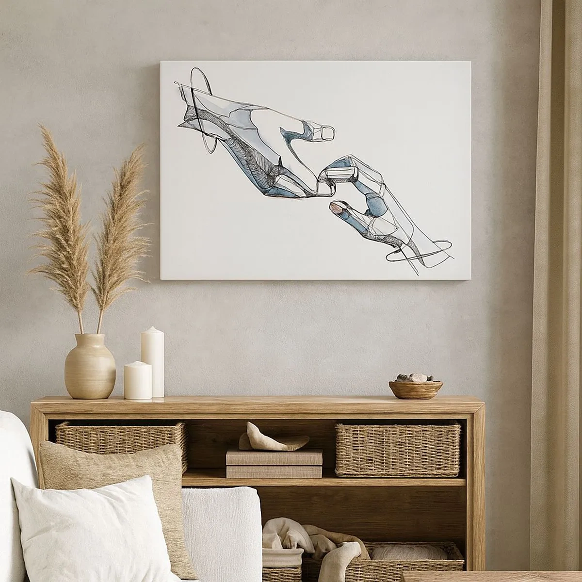 Lærredstryk - Billede på lærred - Kunstnerisk repræsentation af en hånd i en minimalistisk og geometrisk form - 70x50cm - En god gestus - Moderne vægdekoration til stue og soveværelse ARTTOR