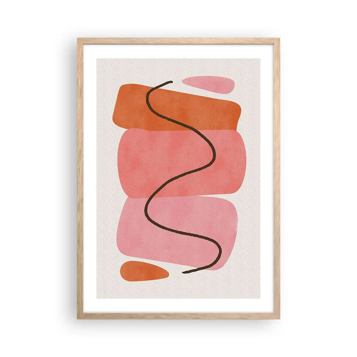 Plakat i ramme af lyst egetræ - Formernes blide bevægelse - 50x70 cm