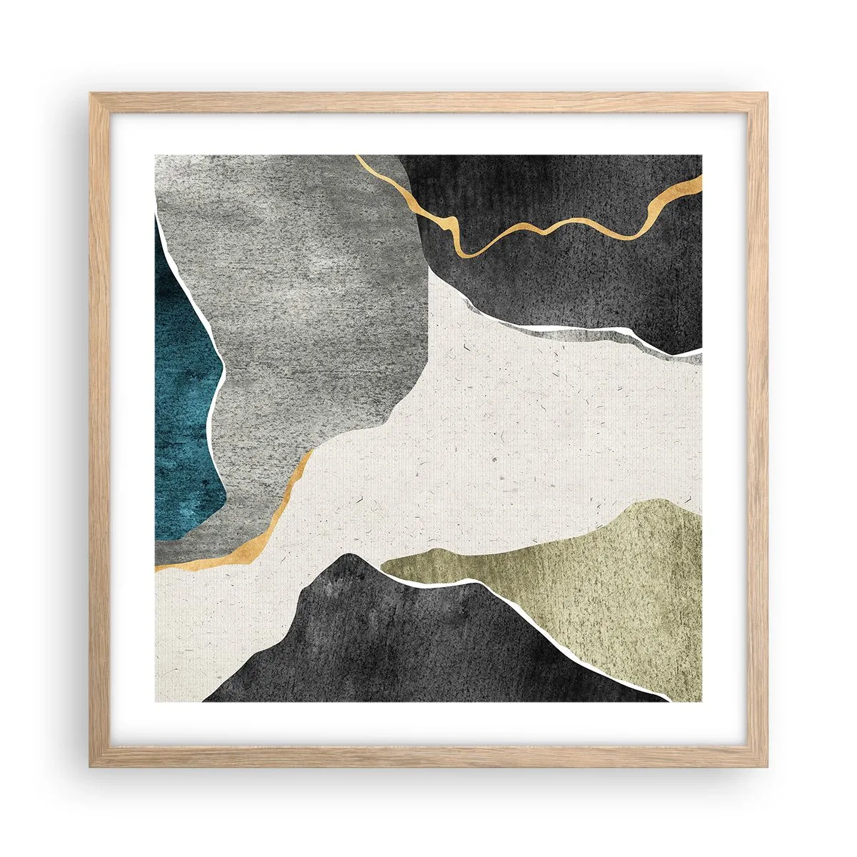 Plakat i ramme af lyst egetræ - Mosaikkomposition med en streng af guld - 50x50 cm