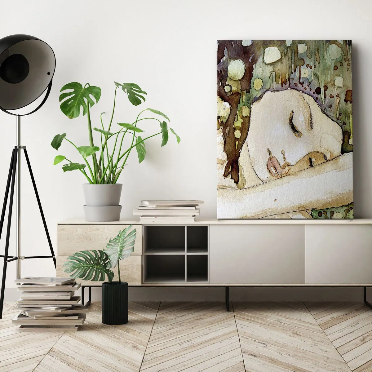 Lærredstryk - Billede på lærred - Smaragd-violet drøm - 55x100 cm