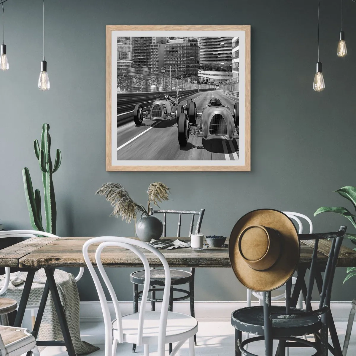 Plakat i ramme af lyst egetræ - Der var engang i Monte Carlo - 50x50 cm