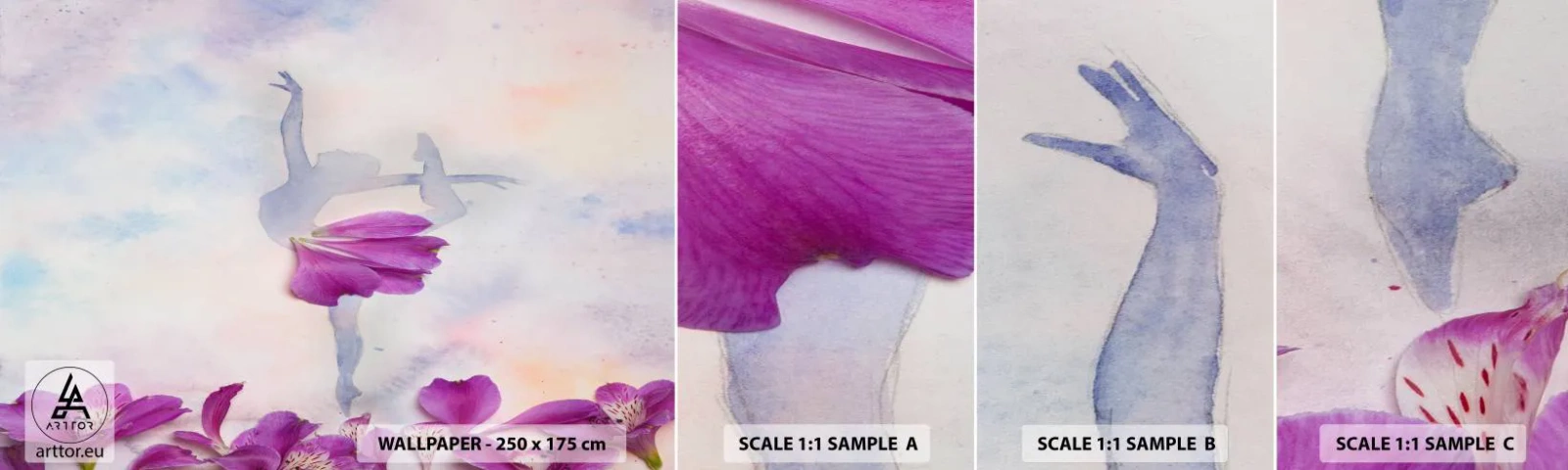 Fototapet Prøve Standard Eco - Delikat som en blomst - Abstraktion, Ballerina, Dans - 100x30 cm