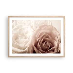 Plakat i ramme af lyst egetræ - I rosens hjerte - 70x50 cm