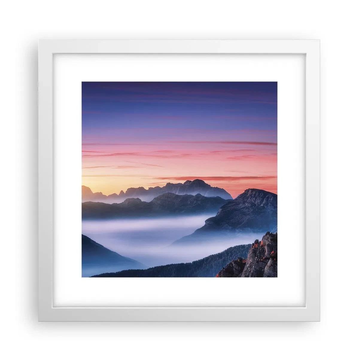 Plakat i hvid ramme - Over dalene - 30x30 cm