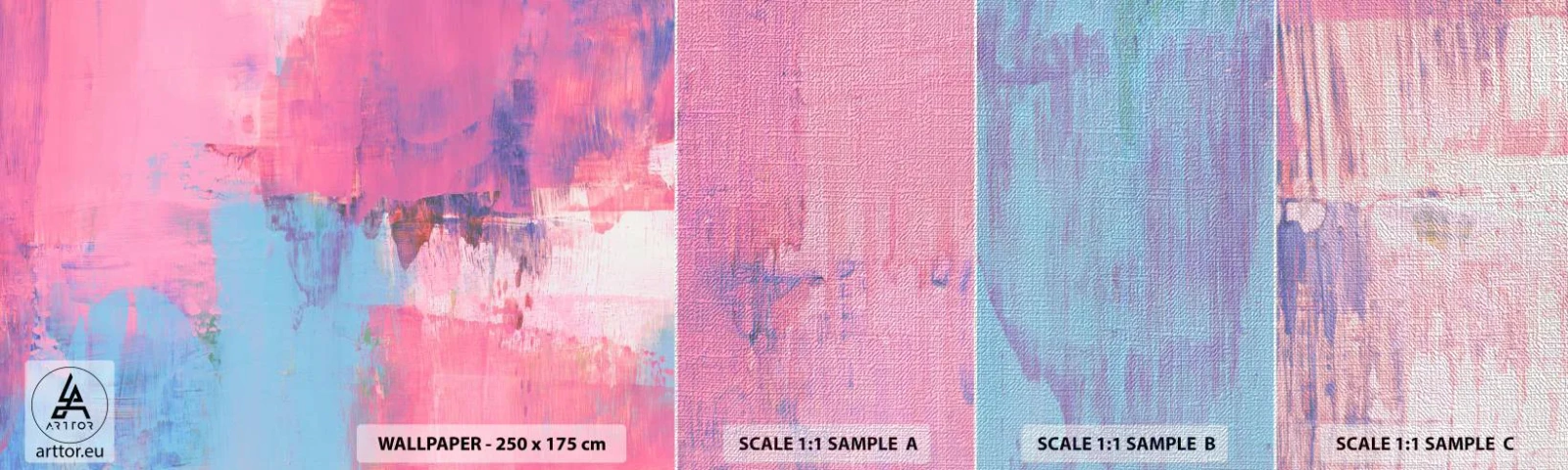 Prøve Fototapet Premium Canvas - Lyserød, blå og en knivspids lys - Abstraktion, Minimalisme, Stykke - 100x30 cm