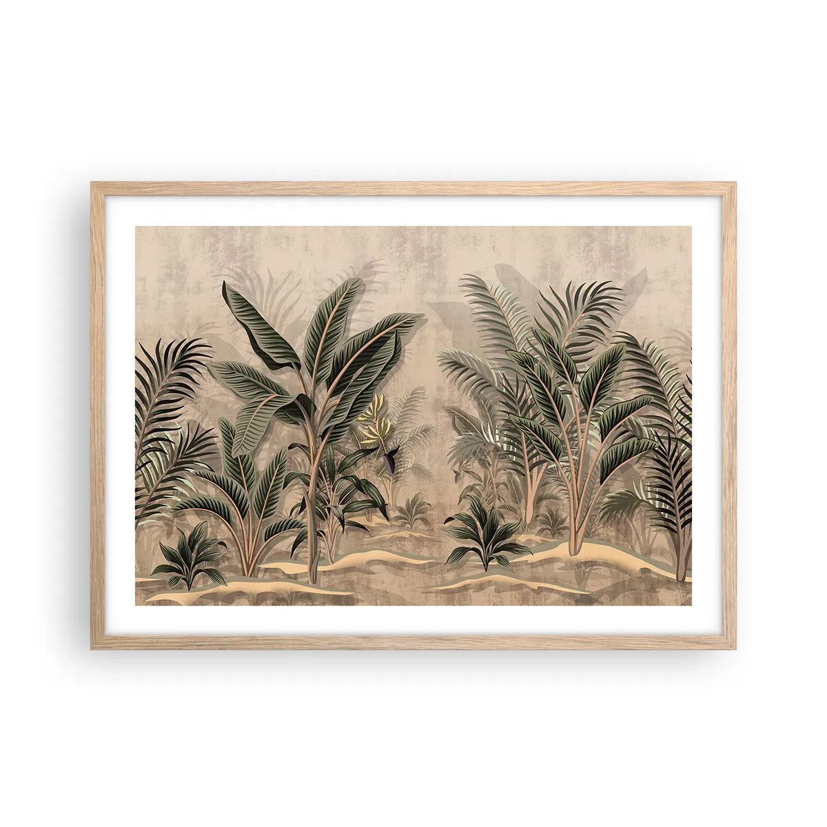 Plakat i ramme af lyst egetræ - Gravering i kolonistil - 70x50 cm