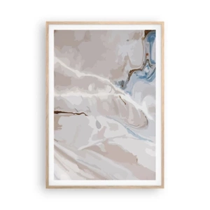 Plakat i ramme af lyst egetræ - Blå slynger sig under det hvide - 70x100 cm