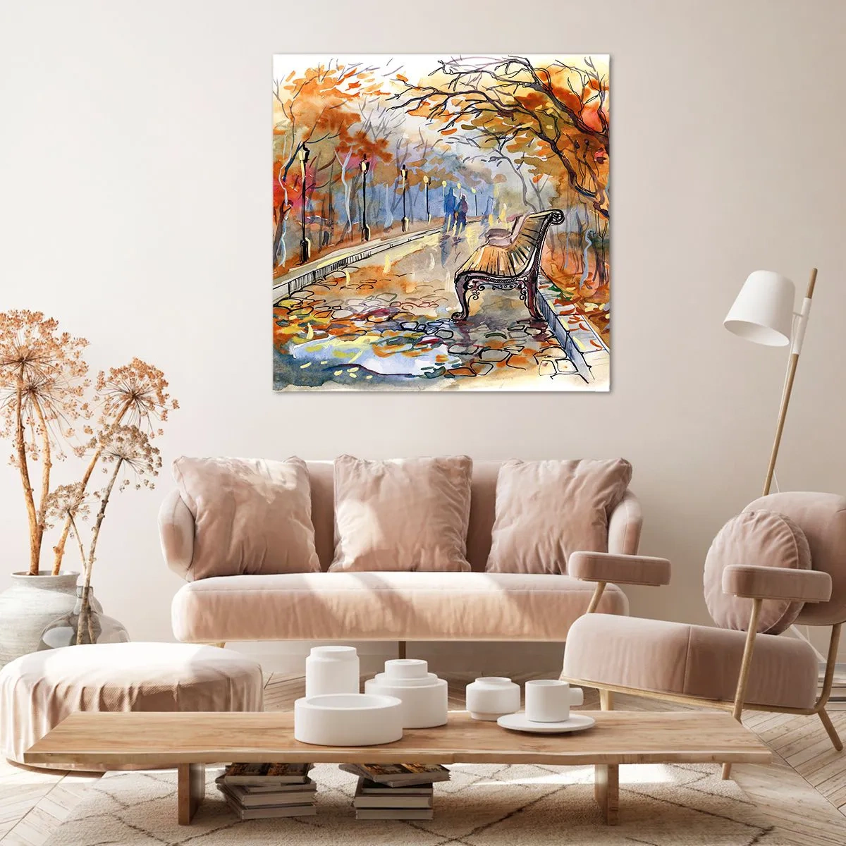 Lærredstryk - Billede på lærred - Gå sammen ind i efteråret - 60x60 cm