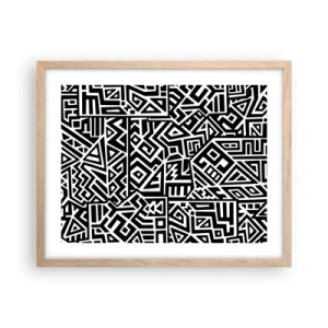 Plakat i ramme af lyst egetræ - Præcolumbiansk sammensætning - 50x40 cm