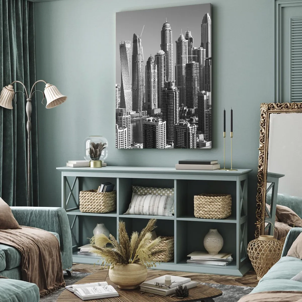 Lærredstryk - Billede på lærred - Byen over ørkenen - 70x100 cm