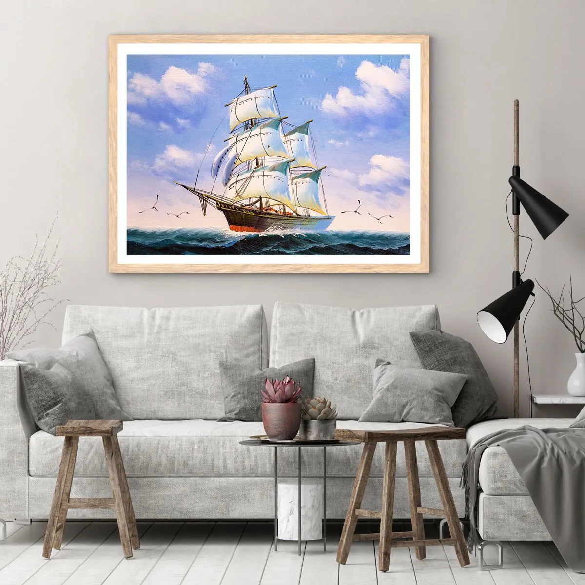 Plakat i ramme af lyst egetræ - Stolt med vinden - 100x70 cm