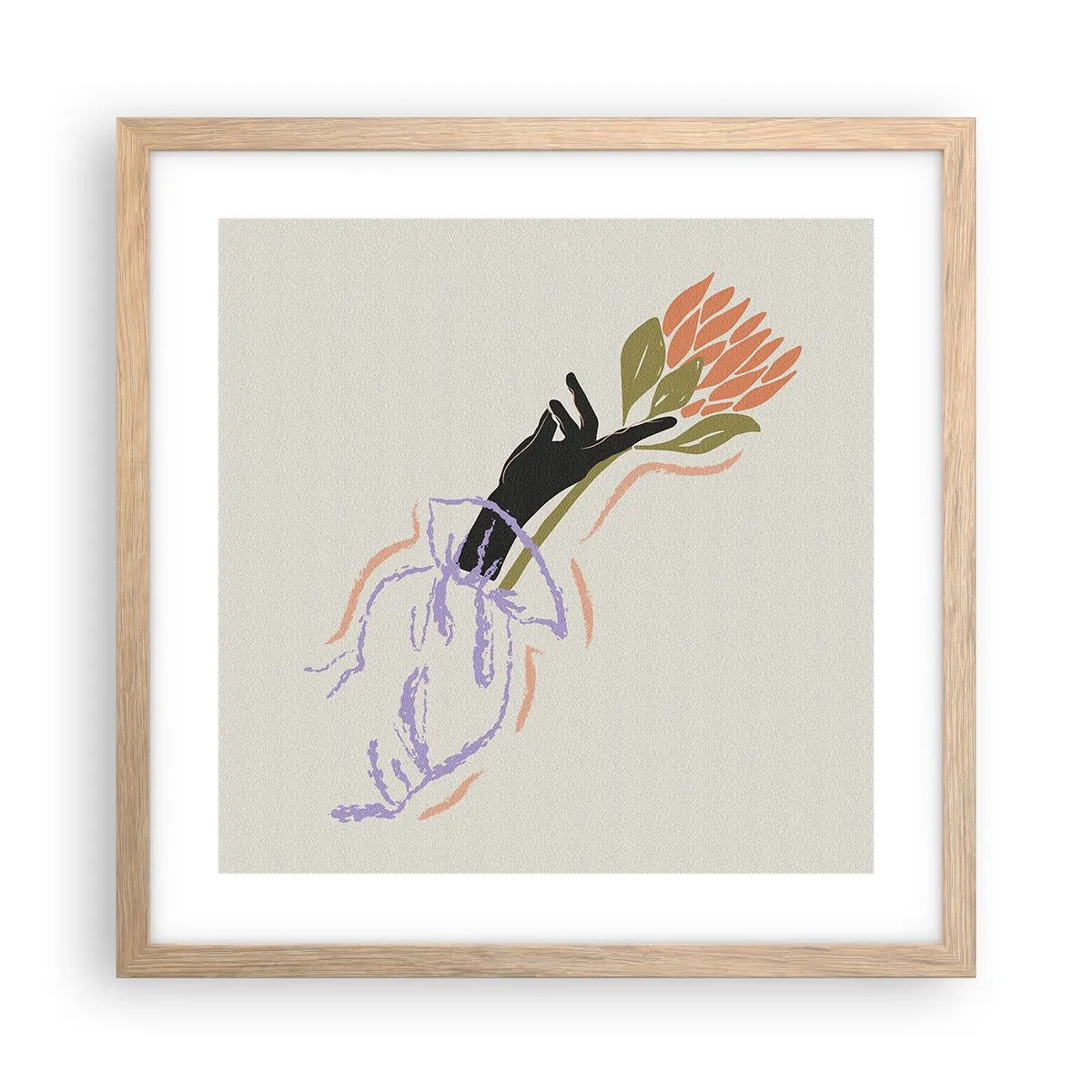 Plakat i ramme af lyst egetræ - En søsterlig berøring - 40x40 cm