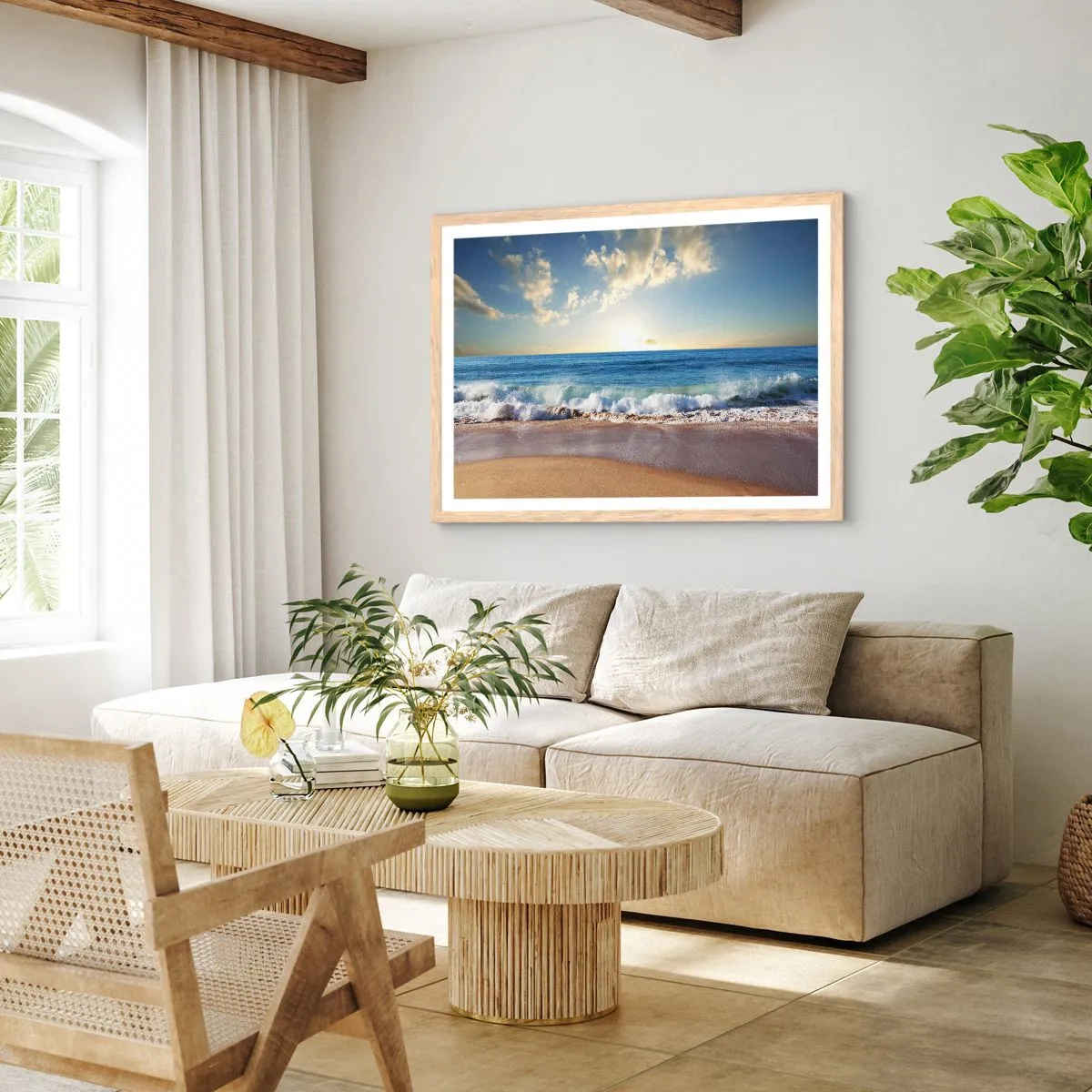 Plakat i ramme af lyst egetræ - Bevægelse og stilhed på samme tid - 50x40 cm