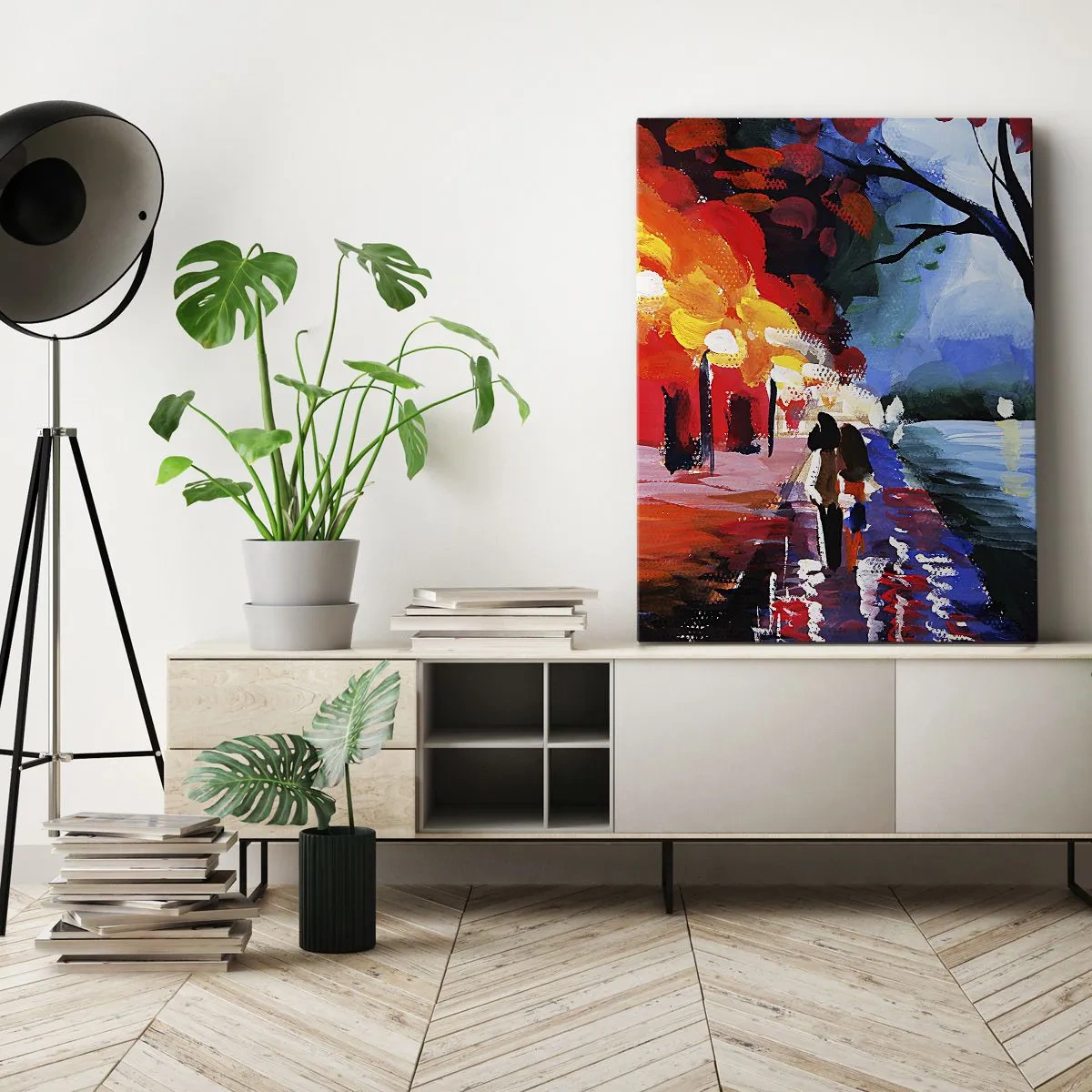 Lærredstryk - Billede på lærred - Flammende efterår i parken - 65x120 cm