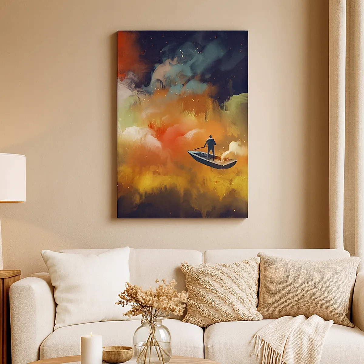 Lærredstryk - Billede på lærred - Med båd gennem galaksen - 50x70 cm