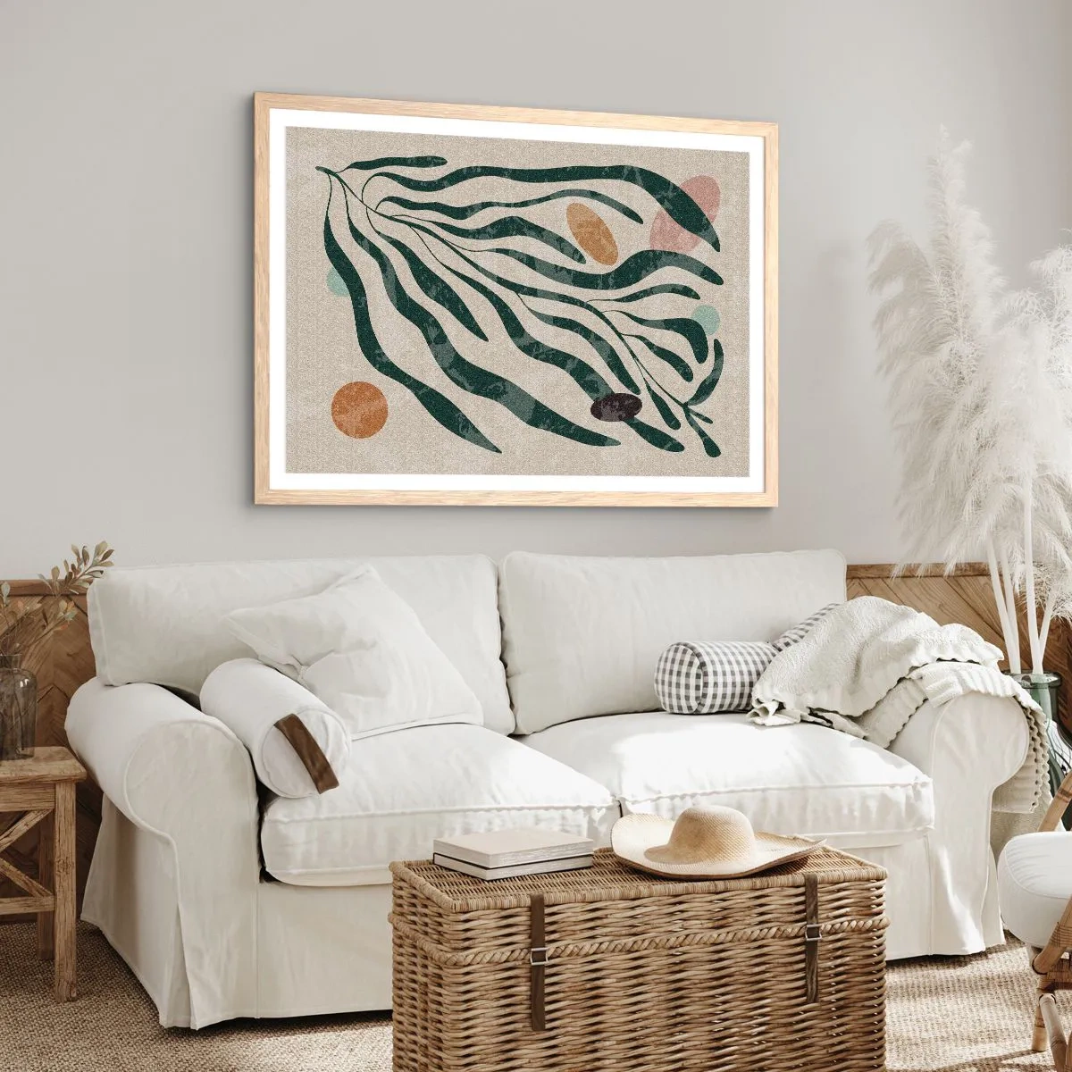 Plakat i ramme af lyst egetræ - Blandt det grønne - 50x40 cm