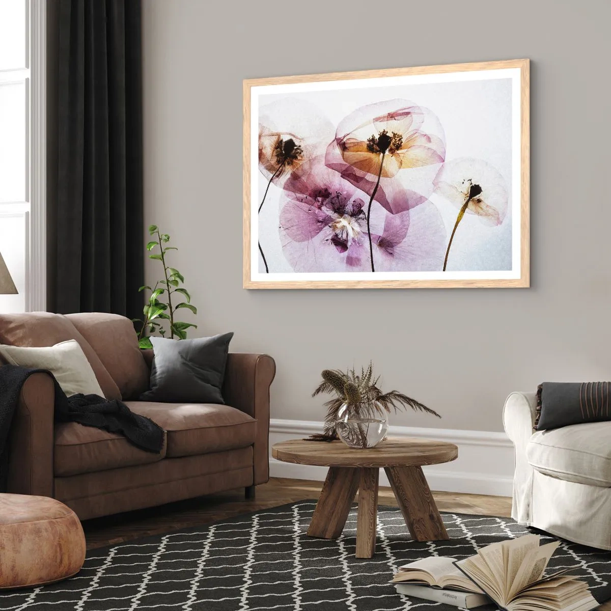 Plakat i ramme af lyst egetræ - Blomsterlegeme dias - 70x50 cm