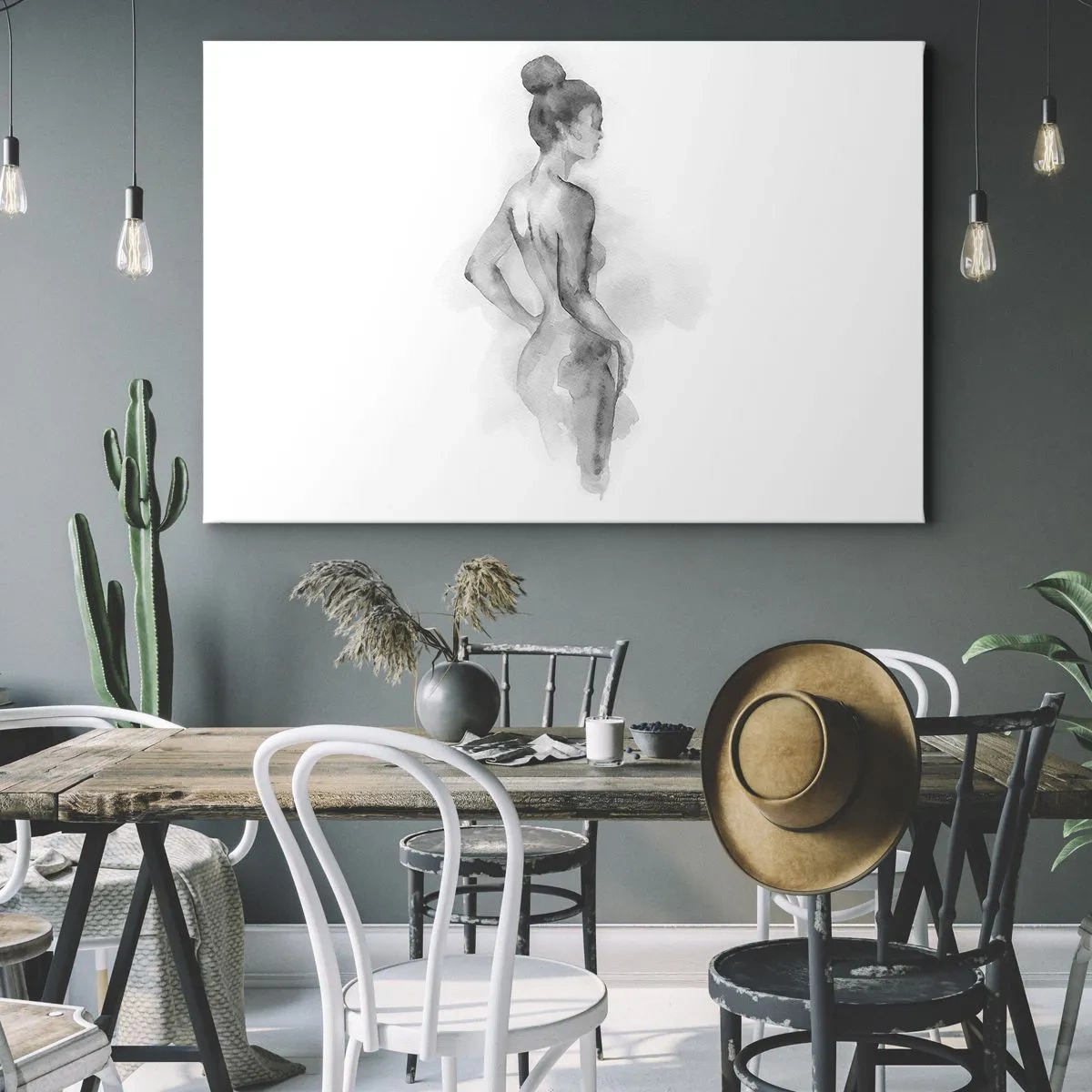 Lærredstryk - Billede på lærred - Akvarelskitse af en kvindelig silhuet - 70x50cm - Smukt som et maleri - Moderne vægdekoration til stue og soveværelse ARTTOR