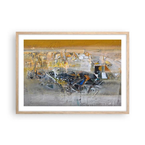 Plakat i ramme af lyst egetræ - Alt vil falde på plads - 70x50 cm